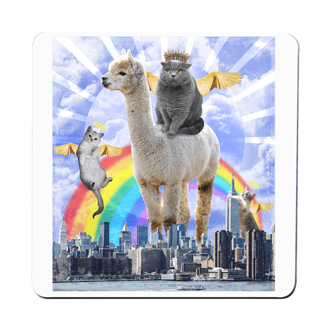 Angel cats surreal collage coaster drink mat Set of 2