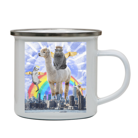 Angel cats surreal collage enamel camping mug White