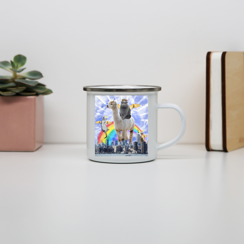 Angel cats surreal collage enamel camping mug White