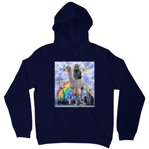 Angel cats surreal collage hoodie Navy