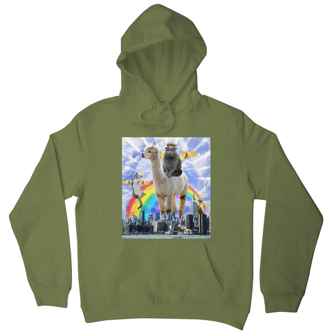 Angel cats surreal collage hoodie Olive Green