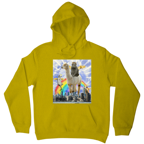 Angel cats surreal collage hoodie Yellow