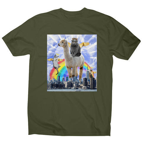 Angel cats surreal collage men's t-shirt Military Green