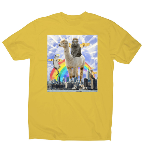Angel cats surreal collage men's t-shirt Yellow