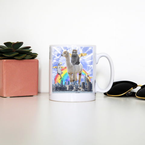 Angel cats surreal collage mug coffee tea cup White