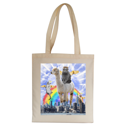 Angel cats surreal collage tote bag canvas shopping Natural