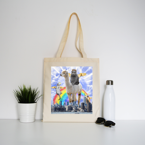 Angel cats surreal collage tote bag canvas shopping Natural