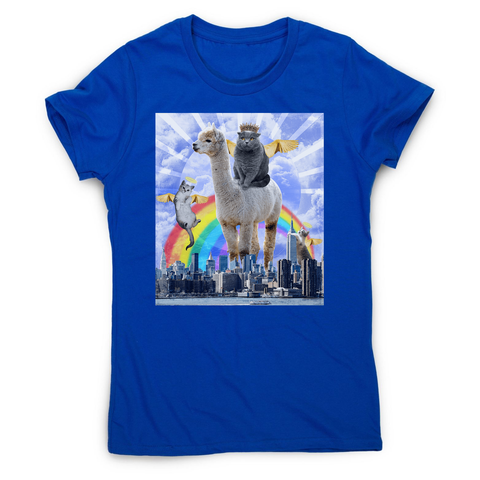 Angel cats surreal collage women's t-shirt Blue