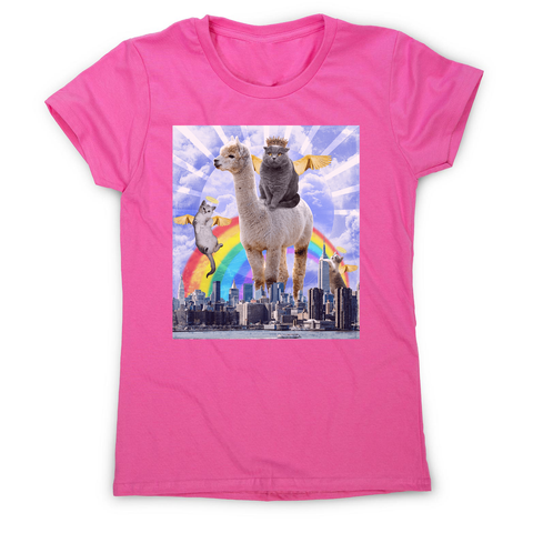 Angel cats surreal collage women's t-shirt Pink