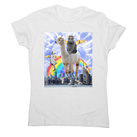 Angel cats surreal collage women's t-shirt White