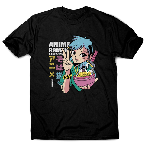 Anime girl with ramen bowl men's t-shirt Black
