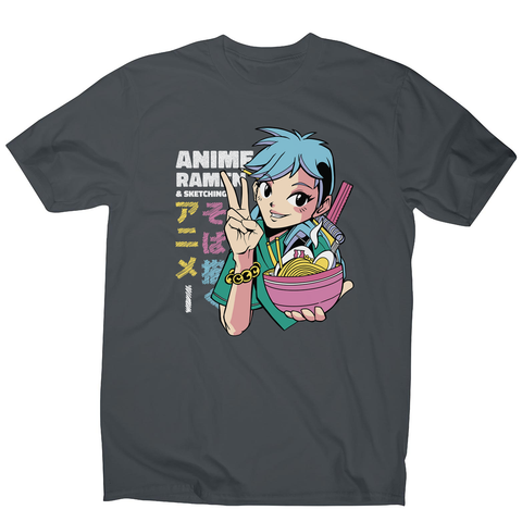 Anime girl with ramen bowl men's t-shirt Charcoal