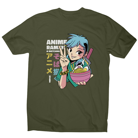 Anime girl with ramen bowl men's t-shirt Military Green