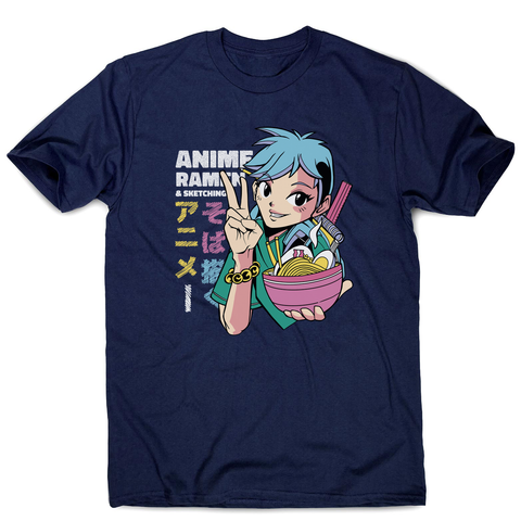 Anime girl with ramen bowl men's t-shirt Navy