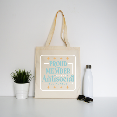 Antisocial club funny quote tote bag canvas shopping Natural