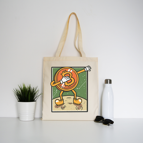 Bitcoin dabbing tote bag canvas shopping Natural