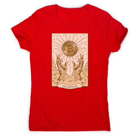 Bitcoin symbol tarot card women's t-shirt Red