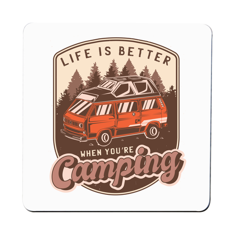 Camping van vintage badge coaster drink mat Set of 1