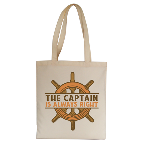 Captain ship wheel quote tote bag canvas shopping Natural