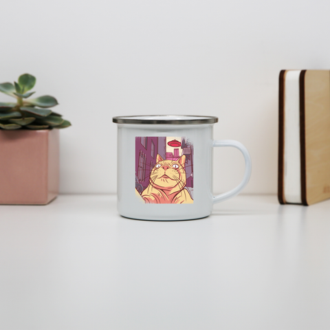 Cat selfie meme enamel camping mug White