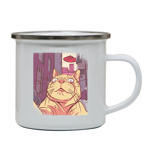 Cat selfie meme enamel camping mug White