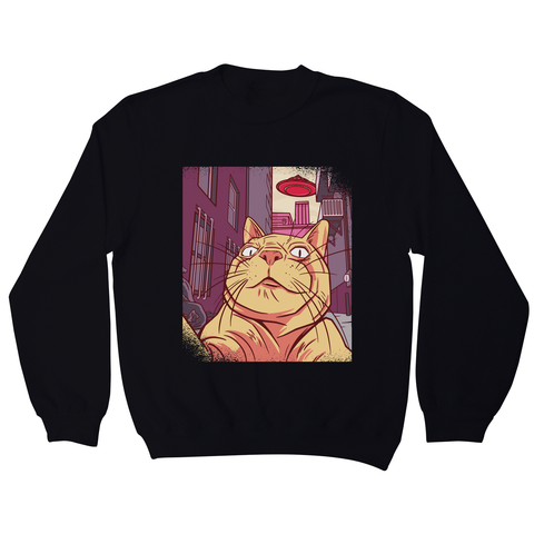 Cat selfie meme sweatshirt Black