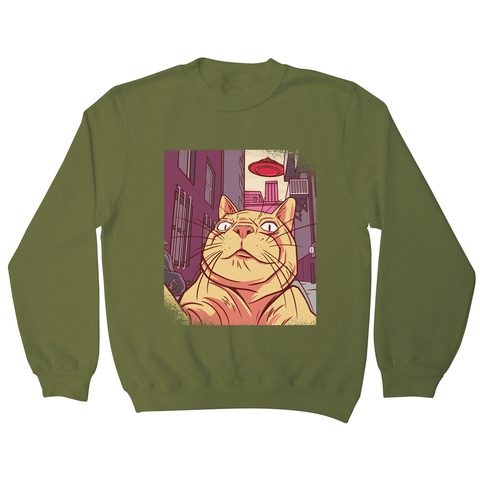 Cat selfie meme sweatshirt Olive Green