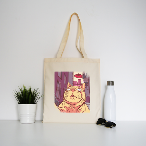 Cat selfie meme tote bag canvas shopping Natural