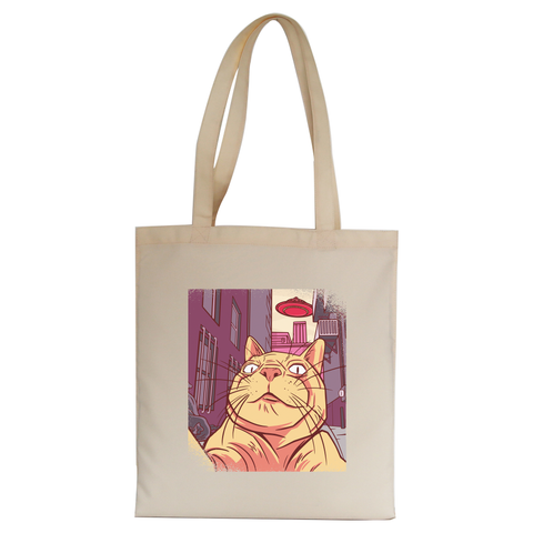 Cat selfie meme tote bag canvas shopping Natural