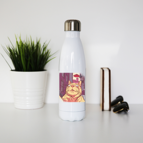 Cat selfie meme water bottle stainless steel reusable White