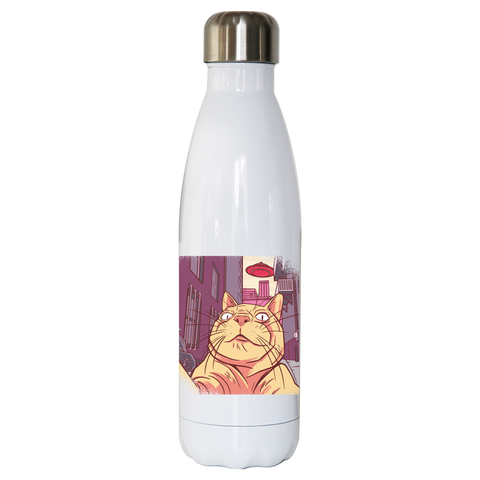 Cat selfie meme water bottle stainless steel reusable White