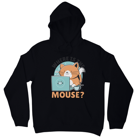 Cat using computer hoodie Black
