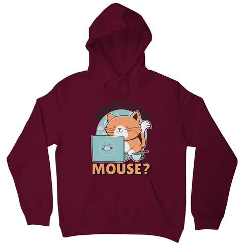 Cat using computer hoodie Burgundy