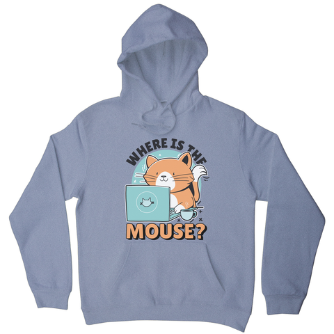 Cat using computer hoodie Grey