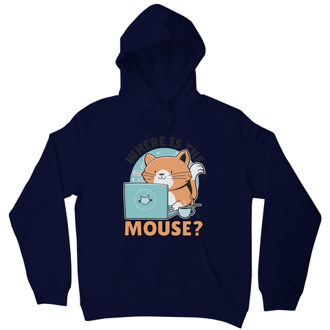 Cat using computer hoodie Navy