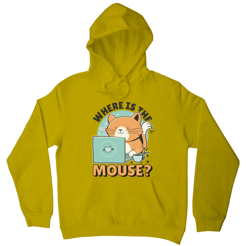 Cat using computer hoodie Yellow