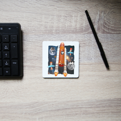 Cats in space funny collage coaster drink mat Set of 2