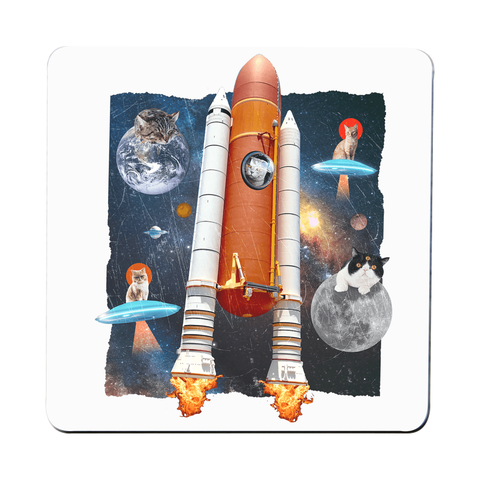 Cats in space funny collage coaster drink mat Set of 2