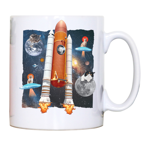 Cats in space funny collage mug coffee tea cup White