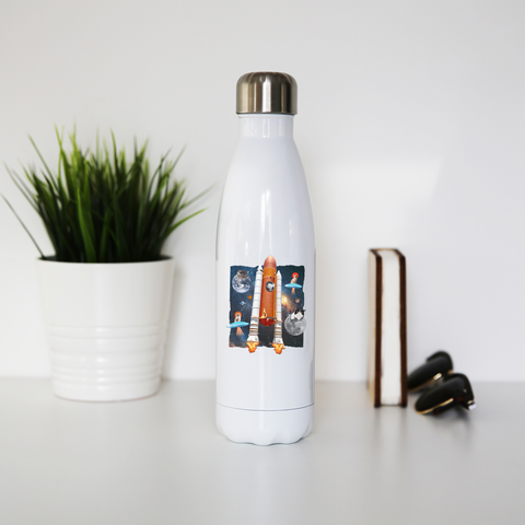 Cats in space funny collage water bottle stainless steel reusable White