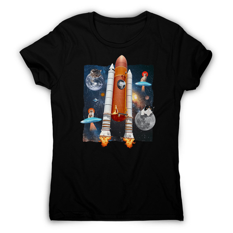 Cats in space funny collage women's t-shirt Black