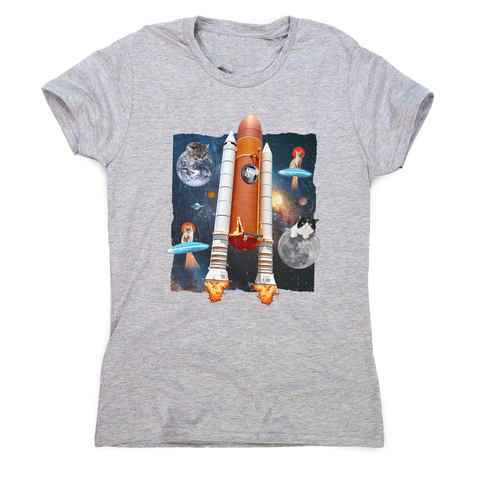 Cats in space funny collage women's t-shirt Grey
