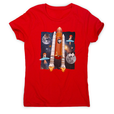 Cats in space funny collage women's t-shirt Red