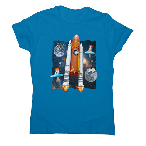 Cats in space funny collage women's t-shirt Sapphire