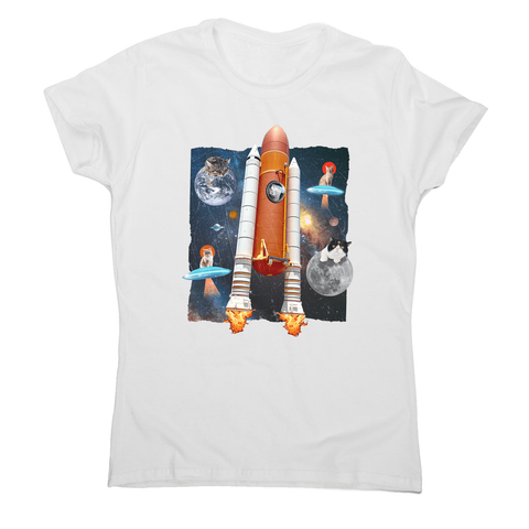 Cats in space funny collage women's t-shirt White