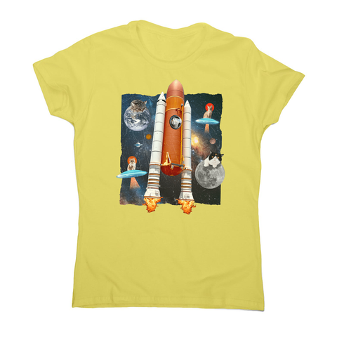 Cats in space funny collage women's t-shirt Yellow