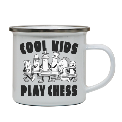 Chess game characters enamel camping mug White
