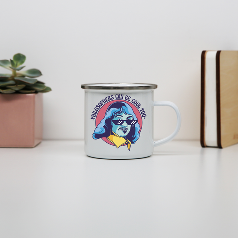 Cool Descartes philosopher enamel camping mug White