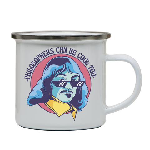 Cool Descartes philosopher enamel camping mug White