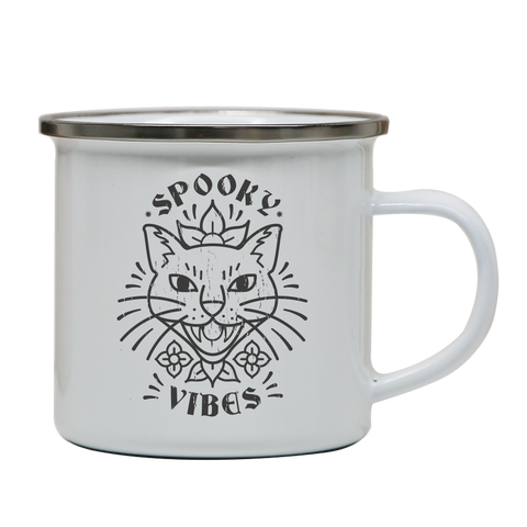 Cool spooky cat enamel camping mug White